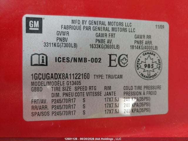 2010 Chevrolet Express 1500 Standard მანქანა იყიდება აუქციონზე, vin: 1GCUGADX8A1122160, აუქციონის ნომერი: 12681126