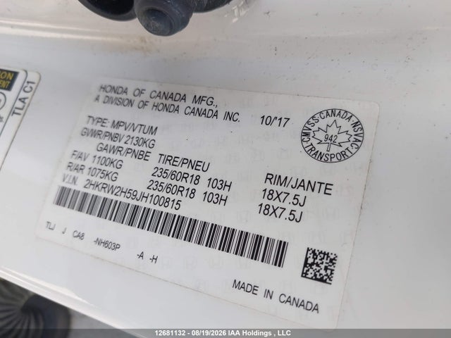 Honda CR-V EX 2018 2HKRW2H59JH100815 Image 9