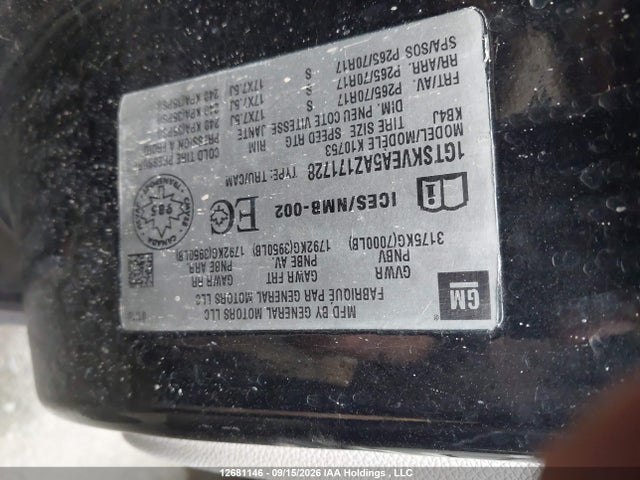 12681146 :رقم المزاد ، 1GTSKVEA5AZ171728 vin ، 2010 Gmc Sierra K1500 Sle مزاد بيع