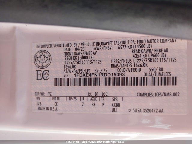 Aukcja sprzedaży 2024 Ford E-450 Cutaway, vin: 1FDXE4FN1RDD15093, numer aukcji: 12681148