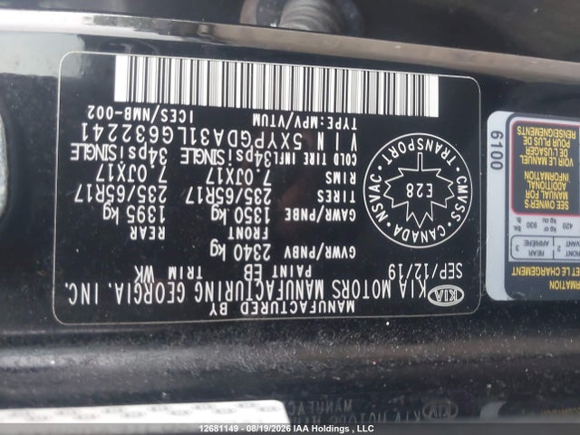 Продажа на аукционе авто 2020 Kia Sorento L/lx, vin: 5XYPGDA31LG632241, номер лота: 12681149