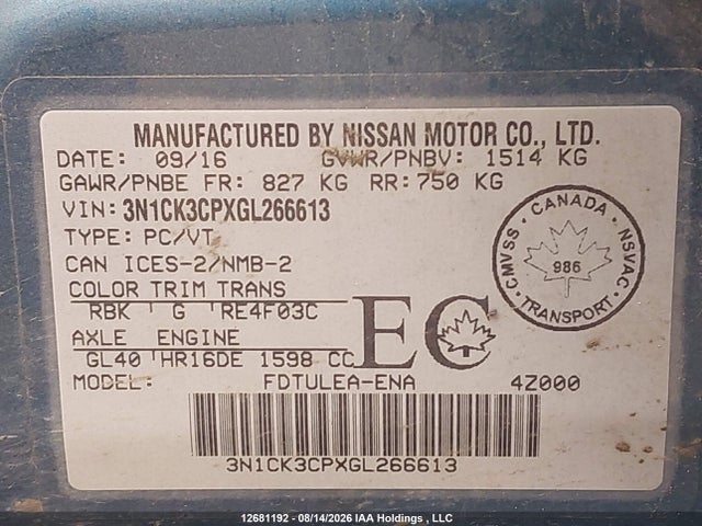 Nissan Micra 2016 3N1CK3CPXGL266613 Image 9