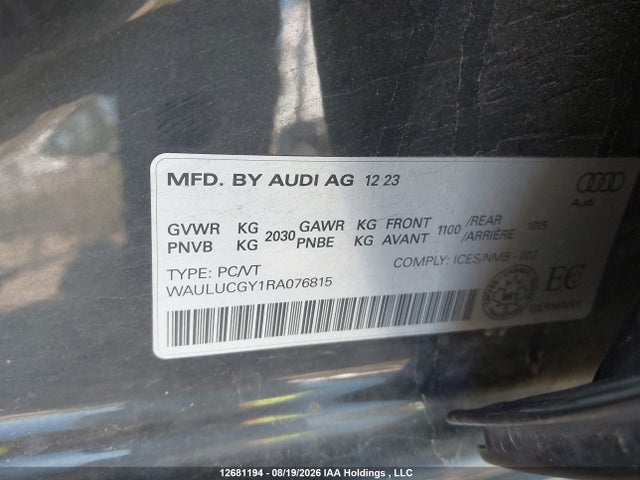 Aukcja sprzedaży 2024 Audi A3 40 Progressiv, vin: WAULUCGY1RA076815, numer aukcji: 12681194