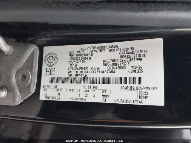 Ford ESCAPE SE 2014 1FMCU0GX7EUA87394 Image 9