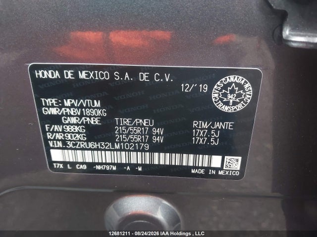 3CZRU6H32LM102179 Honda HR-V LX