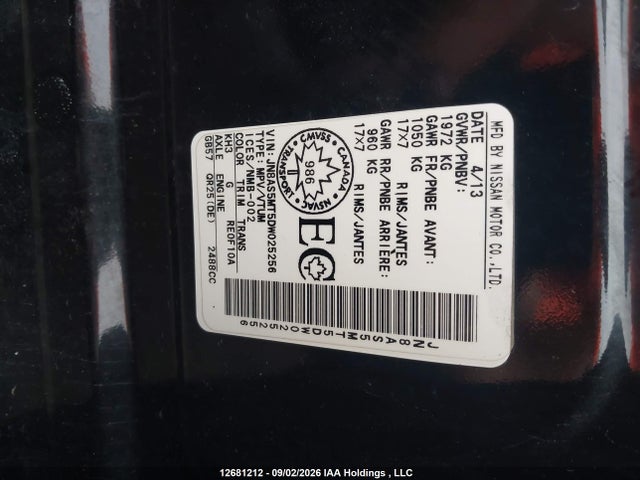12681212 :رقم المزاد ، JN8AS5MT5DW025256 vin ، 2013 Nissan Rogue S/sv مزاد بيع