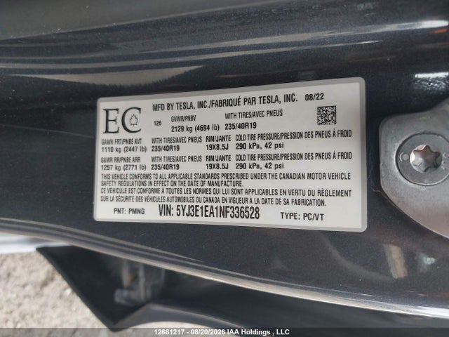 Tesla MODEL 3 2022 5YJ3E1EA1NF336528 Image 9