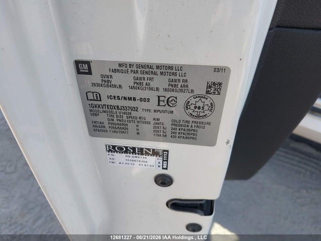 12681227 :رقم المزاد ، 1GKKVTEDXBJ337932 vin ، 2011 Gmc Acadia Denali مزاد بيع