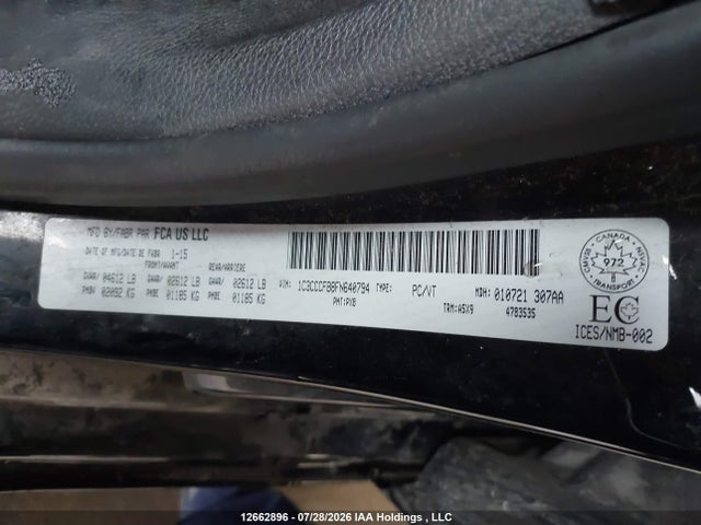 12662896 :رقم المزاد ، 1C3CCCFB8FN640794 vin ، 2015 Chrysler 200 Lx مزاد بيع