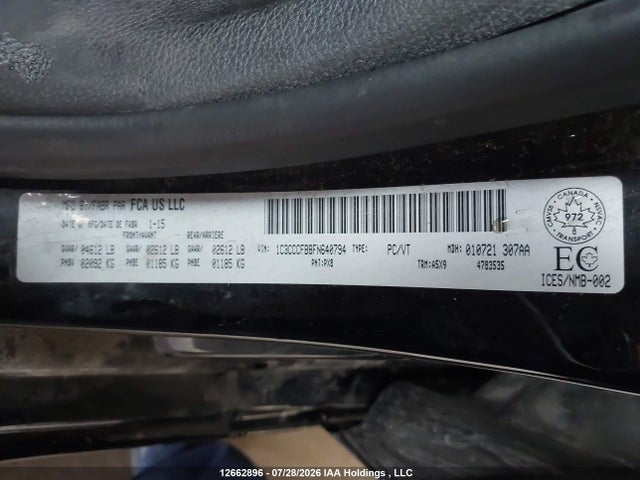 12662896 :رقم المزاد ، 1C3CCCFB8FN640794 vin ، 2015 Chrysler 200 Lx مزاد بيع