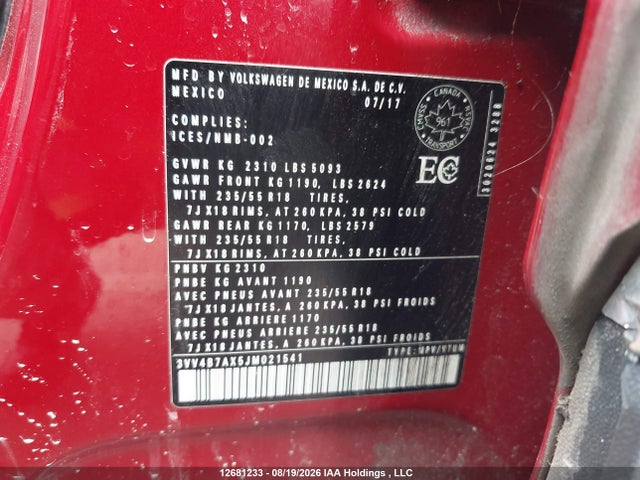 3VV4B7AX5JM021541 Volkswagen Tiguan Sel Premium