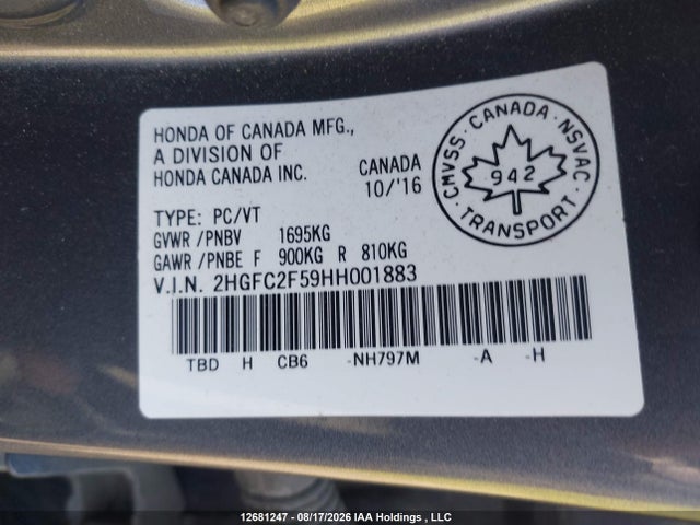 Honda Civic Lx 2017 2HGFC2F59HH001883 Image 9