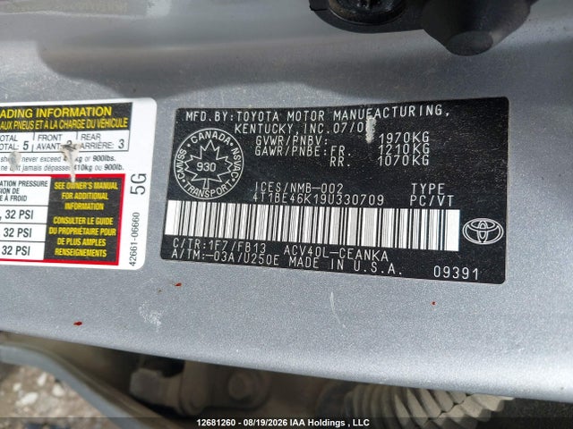 Продаж на аукціоні авто 2009 Toyota Camry Se/le/xle, vin: 4T1BE46K19U330709, номер лоту: 12681260
