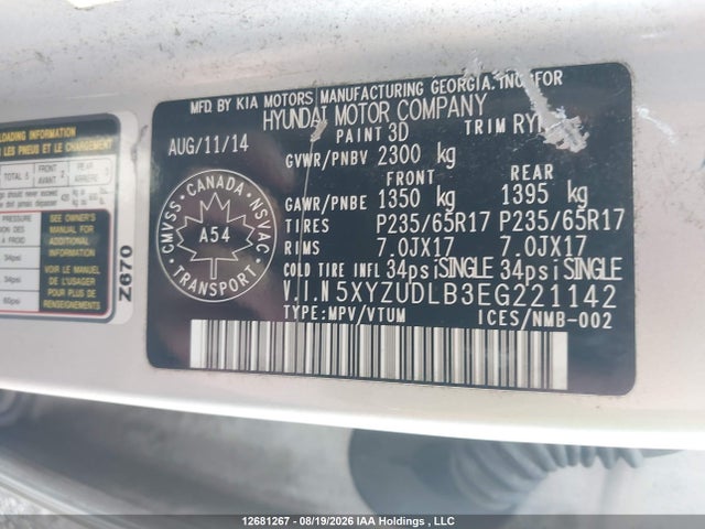 12681267 :رقم المزاد ، 5XYZUDLB3EG221142 vin ، 2014 Hyundai Santa Fe Sport مزاد بيع
