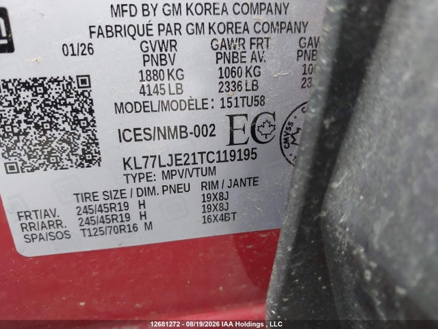 KL77LJE21TC119195 Chevrolet Trax 2rs Fwd