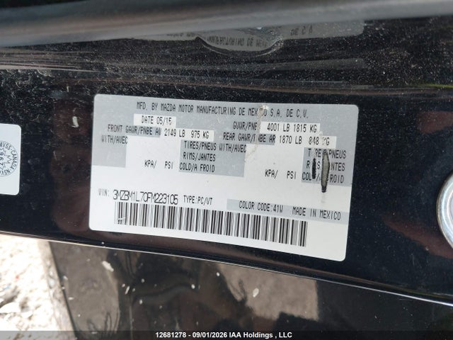 Auction sale of the 2015 Mazda Mazda3 Gs, vin: 3MZBM1L70FM223105, lot number: 12681278