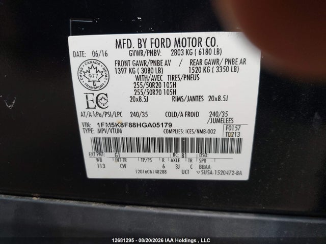Ford Explorer Limited 2017 1FM5K8F88HGA05179 Image 9