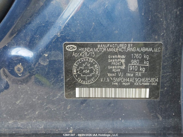 Auction sale of the 2016 Hyundai Elantra Se/sport/limited, vin: 5NPDH4AE9GH685804, lot number: 12681307