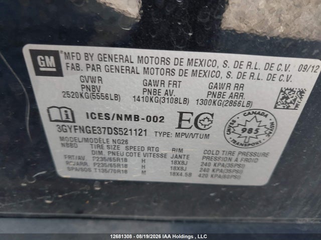 Aukcja sprzedaży 2013 Cadillac Srx Luxury Collection, vin: 3GYFNGE37DS521121, numer aukcji: 12681308