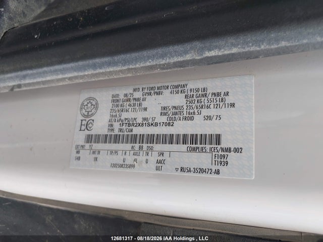 Ford Transit T-250 2025 1FTBR2X81SKB17082 Image 9