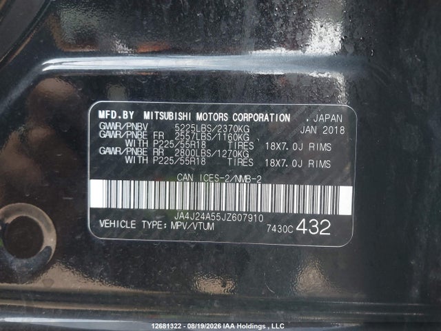 Auction sale of the 2018 Mitsubishi Outlander Phev Gt/se, vin: JA4J24A55JZ607910, lot number: 12681322