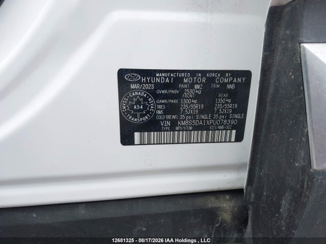 2023 Hyundai Santa Fe Limited მანქანა იყიდება აუქციონზე, vin: KM8S5DA1XPU078390, აუქციონის ნომერი: 12681325
