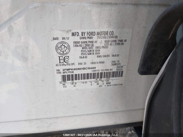 12681327 :رقم المزاد ، 2FMPK4G90HBC56469 vin ، 2017 Ford Edge Se مزاد بيع