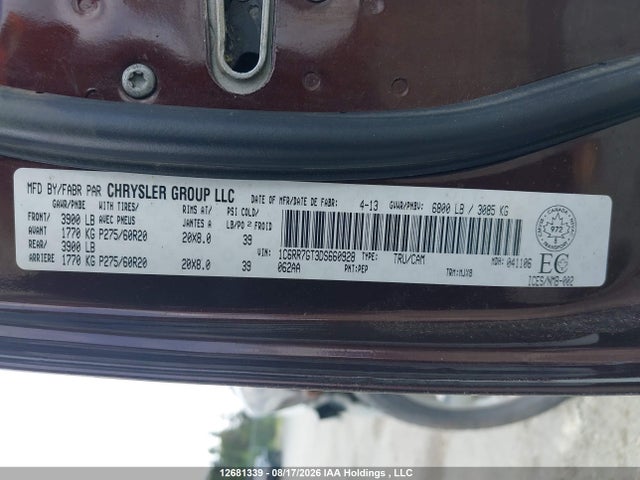 Продаж на аукціоні авто 2013 Ram 1500 Slt, vin: 1C6RR7GT3DS660928, номер лоту: 12681339