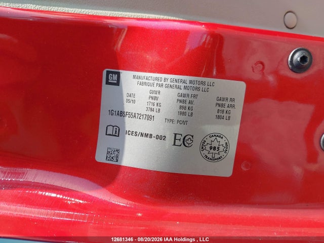 Продажа на аукционе авто 2010 Chevrolet Cobalt Ls, vin: 1G1AB5F55A7217091, номер лота: 12681346