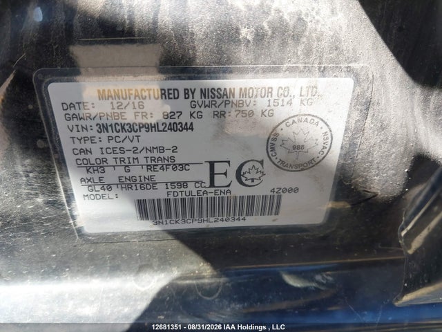 Продажа на аукционе авто 2017 Nissan Micra S/sr/sv, vin: 3N1CK3CP9HL240344, номер лота: 12681351