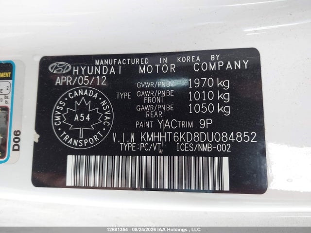 12681354 :رقم المزاد ، KMHHT6KD8DU084852 vin ، 2013 Hyundai Genesis Coupe 2.0t مزاد بيع
