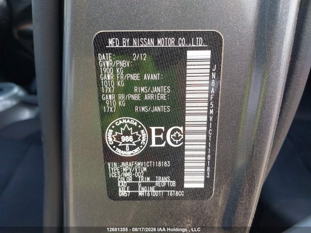 Aukcja sprzedaży 2012 Nissan Juke Sv, vin: JN8AF5MV1CT118183, numer aukcji: 12681355