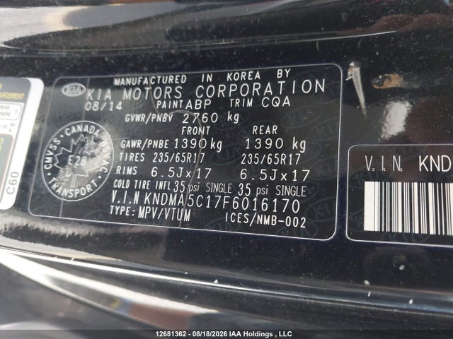 Aukcja sprzedaży 2015 Kia Sedona L, vin: KNDMA5C17F6016170, numer aukcji: 12681362