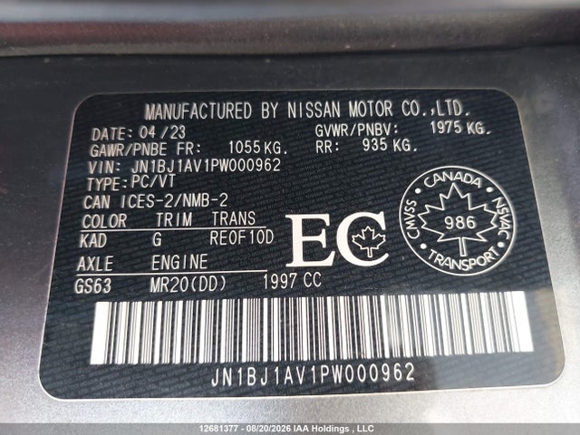 Продажа на аукционе авто 2023 Nissan Qashqai S, vin: JN1BJ1AV1PW000962, номер лота: 12681377