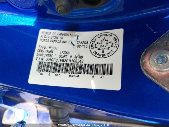 Honda Civic Touring 2016 2HGFC1F92GH108348 Image 18