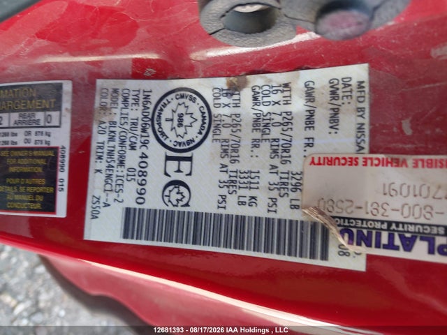 Продаж на аукціоні авто 2009 Nissan Frontier King Cab Se/le/nismo, vin: 1N6AD06W19C408990, номер лоту: 12681393