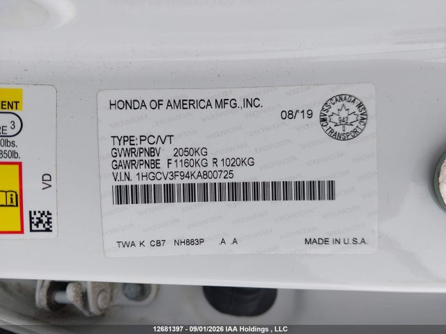 Honda Accord 2019 1HGCV3F94KA800725 Image 9