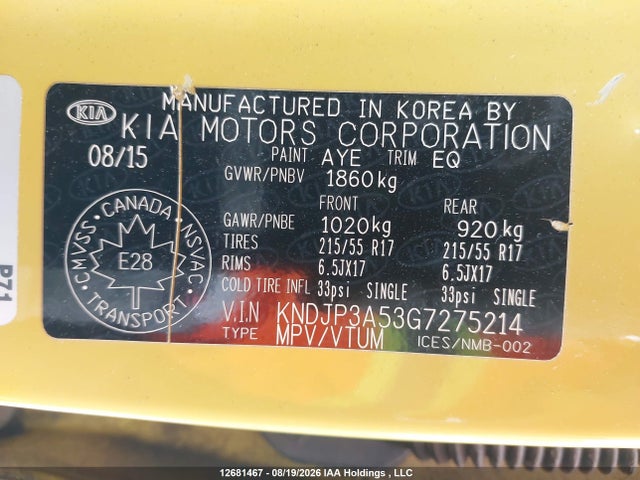 KNDJP3A53G7275214 KIA Soul Energy Edition/ex/ex+/ex+ Eco/sport Special Edition/sx/sx Luxury/urban Special Edition