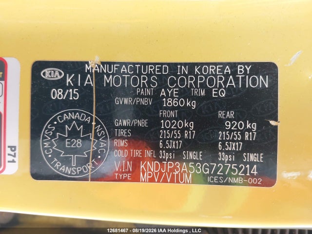 KNDJP3A53G7275214 KIA Soul Energy Edition/ex/ex+/ex+ Eco/sport Special Edition/sx/sx Luxury/urban Special Edition