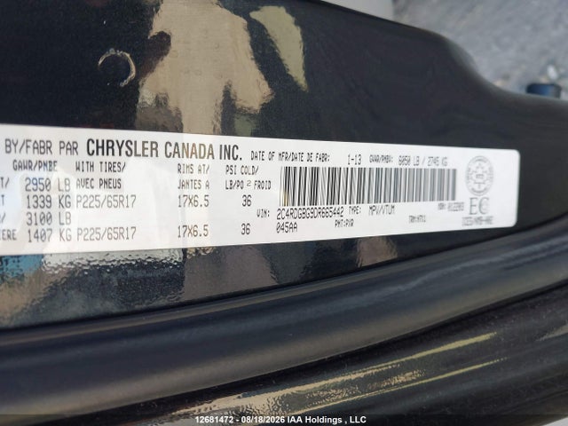 12681472 :رقم المزاد ، 2C4RDGBG9DR665442 vin ، 2013 Dodge Grand Caravan Se/sxt مزاد بيع
