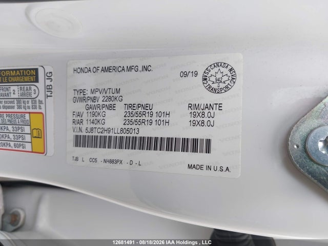 5J8TC2H91LL805013 Acura Rdx Platinum Elite