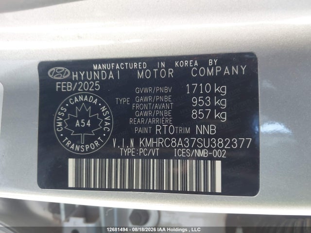 12681494 :رقم المزاد ، KMHRC8A37SU382377 vin ، 2025 Hyundai Venue Preferred W/two-tone مزاد بيع