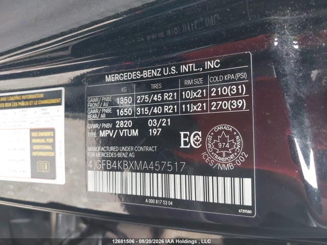 2021 Mercedes-benz Gle 350 4matic მანქანა იყიდება აუქციონზე, vin: 4JGFB4KBXMA457517, აუქციონის ნომერი: 12681506