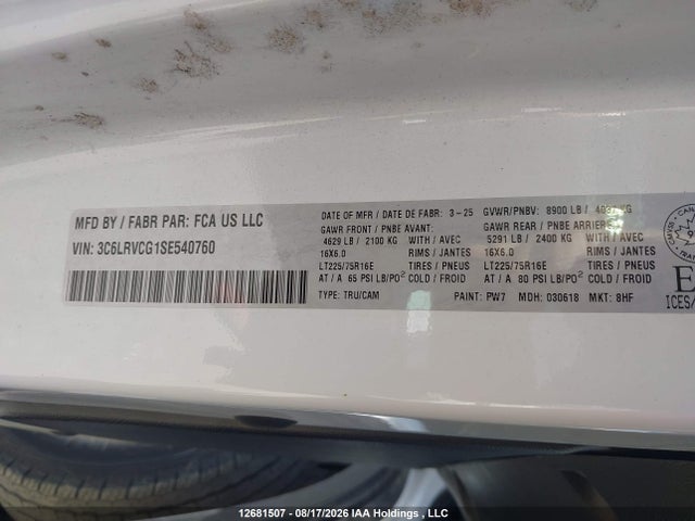 2025 Ram Promaster 2500 2500 High მანქანა იყიდება აუქციონზე, vin: 3C6LRVCG1SE540760, აუქციონის ნომერი: 12681507