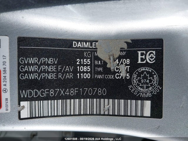 2008 Mercedes-benz C 350 4matic მანქანა იყიდება აუქციონზე, vin: WDDGF87X48F170780, აუქციონის ნომერი: 12681508