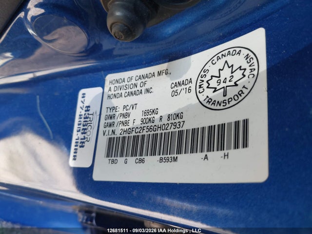 Honda Civic 2016 2HGFC2F56GH027937 Image 9