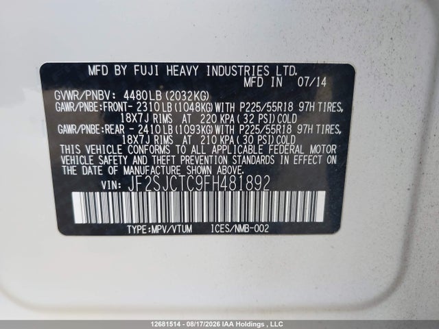 JF2SJCTC9FH481892 Subaru Forester 2.5i Touring