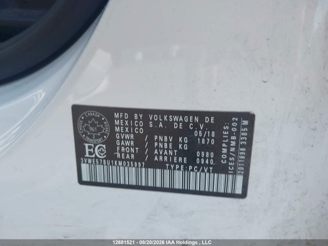 3VWE57BU1KM035997 Volkswagen JETTA SEL