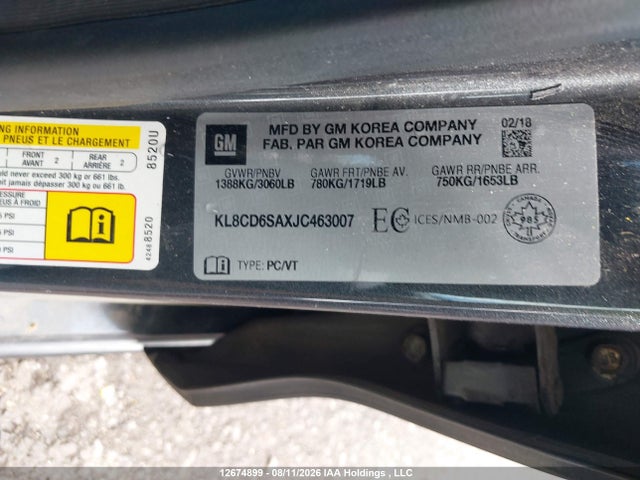 12674899 :رقم المزاد ، KL8CD6SAXJC463007 vin ، 2018 Chevrolet Spark 1lt Cvt مزاد بيع