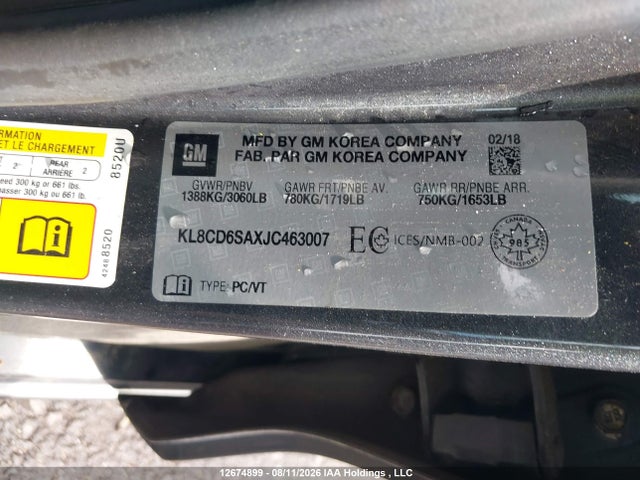12674899 :رقم المزاد ، KL8CD6SAXJC463007 vin ، 2018 Chevrolet Spark 1lt Cvt مزاد بيع